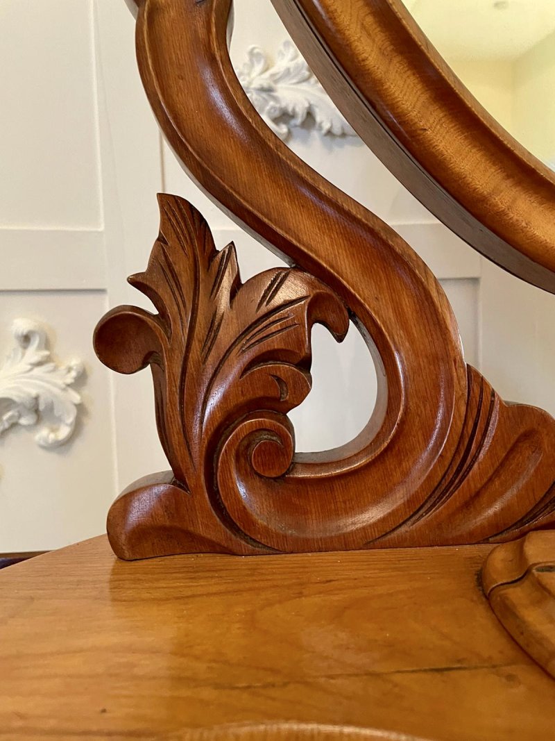 Antique Quality Victorian Satin Birch Carved Swing Mirror - Image 7